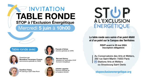 Stop Exclusion Energétique vous invite à assister à la table ronde « Formation aux nouveaux métiers de la lutte contre la précarité énergétique. »