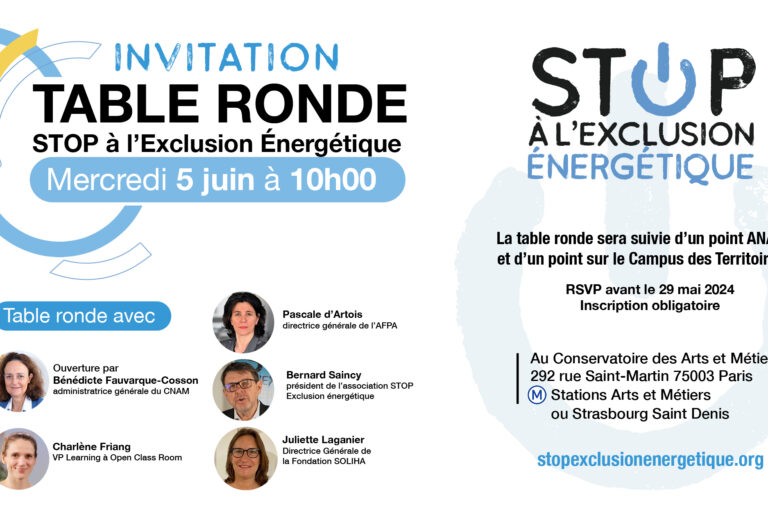 Stop Exclusion Energétique vous invite à assister à la table ronde « Formation aux nouveaux métiers de la lutte contre la précarité énergétique. »