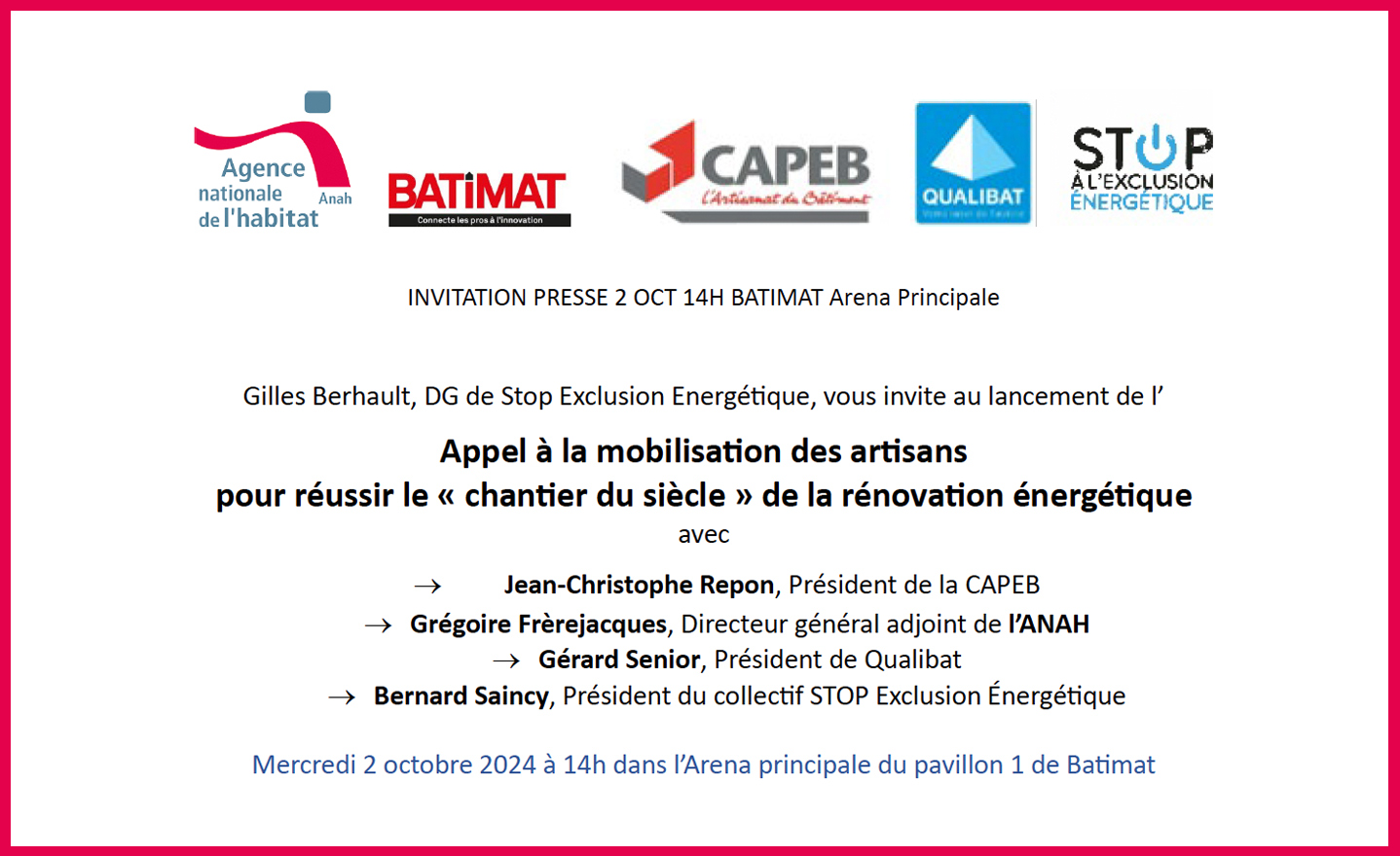 Gilles Berhault, DG de Stop Exclusion Energétique, vous invite au lancement de l’ Appel à la mobilisation des artisans pour réussir le « chantier du siècle » de la rénovation énergétique