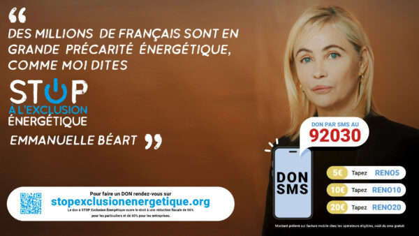 Emmanuelle Béart aux côtés de Stop Exclusion Énergétique, lance un appel à la mobilisation pour accélérer la lutte contre la précarité énergétique