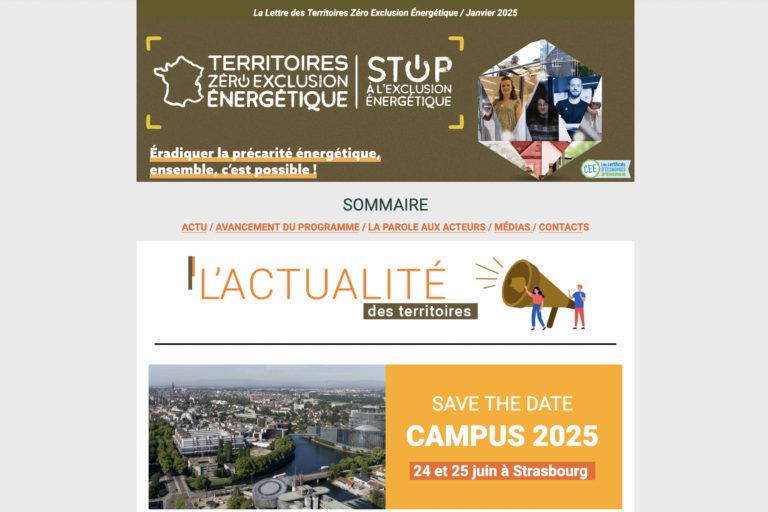 La Lettre des Territoires Zéro Exclusion Energétique Janvier 2025